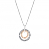 Sterling Silver 925 Two Tone Cubic Zirconia Double Round Necklace