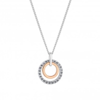 Sterling Silver 925 Two Tone Cubic Zirconia Double Round Necklace