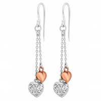 Sterling Silver 925 Two Tone Filagree Heart Drop Earring