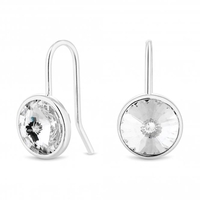 Sterling silver 925 white clear crystal round besel drop earring