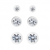Sterling Silver 925 White Cubic Zirconia Besel Set 3 Pack Stud Earring