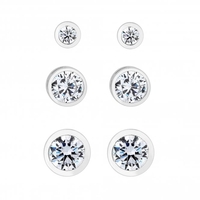 Sterling Silver 925 White Cubic Zirconia Besel Set 3 Pack Stud Earring