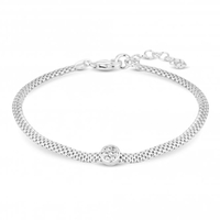 Sterling Silver 925 White Cubic Zirconia Disc Mesh Bracelet