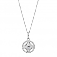 Sterling Silver 925 White Cubic Zirconia Disc Short Pendant Necklace