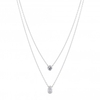 Sterling Silver 925 White Cubic Zirconia Double Besel Set Round And Pear Allway Necklace