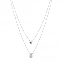 Sterling Silver 925 White Cubic Zirconia Double Besel Set Round And Pear Allway Necklace