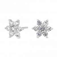 Sterling Silver 925 White Cubic Zirconia Floral Stud Earring