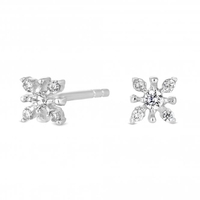 Sterling Silver 925 White Cubic Zirconia Flower Stud Earring