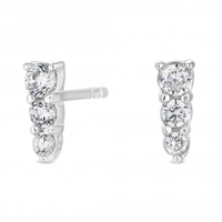 Sterling Silver 925 White Cubic Zirconia Graduated 3 Stone Mini Stud Earring