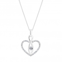 Sterling Silver 925 White Cubic Zirconia Heart And Infinity Short Pendant Necklace