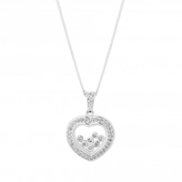 Sterling Silver 925 White Cubic Zirconia Heart Shaker Short Pendant Necklace