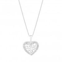 Sterling Silver 925 White Cubic Zirconia Honeycomb Heart Short Pendant Necklace