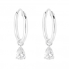 Sterling Silver 925 White Cubic Zirconia Pear Cut Charmed Hoop Earring