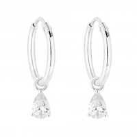 Sterling Silver 925 White Cubic Zirconia Pear Cut Charmed Hoop Earring