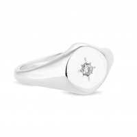 Sterling Silver 925 White Cubic Zirconia Signet Ring Sized Ring