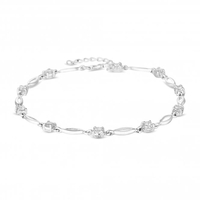Sterling Silver 925 White Cubic Zirconia Solitaire Station Tennis Bracelet