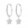 Sterling Silver 925 White Cubic Zirconia Star Hoop Earring