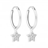 Sterling Silver 925 White Cubic Zirconia Star Hoop Earring