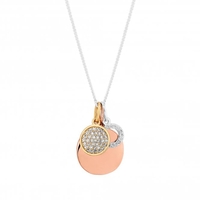 Sterling Silver 925 White Cubic Zirconia Tri Tone Charmed Short Pendant Necklace