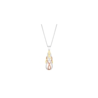 Sterling Silver 925 White Cubic Zirconia Tri Tone Short Pendant Necklace
