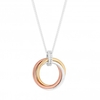 Sterling Silver 925 White Cubic Zirconia Tri Tone Short Pendant Necklace