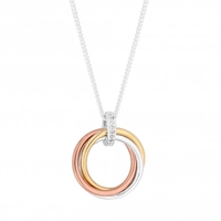 Sterling Silver 925 White Cubic Zirconia Tri Tone Short Pendant Necklace