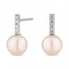 Sterling Silver 925 White Freshwater Pearl Cz Bar Drop Earring
