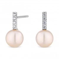Sterling Silver 925 White Freshwater Pearl Cz Bar Drop Earring