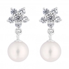 Sterling Silver 925 White Freshwater Pearl Floral Drop Earring