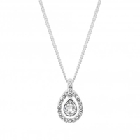 Sterling Silver 925 White Halo Short Pendant Necklace Embellished With Swarovski Crystals