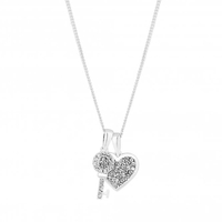 Sterling Silver 925 White Heart Short Pendant Necklace Embellished With Swarovski Crystals