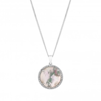 Sterling Silver 925 White Mother Of Pearl Disc Short Pendant Necklace