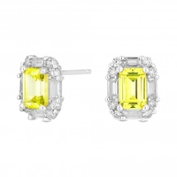 Sterling Silver 925 Yellow Cubic Zirconia Emerald Cut Earrings