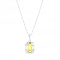 Sterling Silver 925 Yellow Cubic Zirconia Emerald Cut Necklace