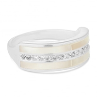 Sterling silver band ring with mother of pearl and cubic zirconia
