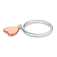 Sterling Silver Band With 14cr Rose Gold Plated Sterling Silver Heart Charm Ring