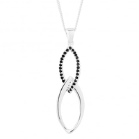 Sterling silver black cubic zirconia pave interlink drop necklace