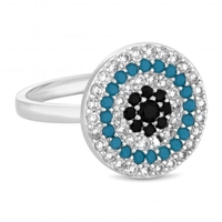 Sterling Silver Blue And Black Cubic Zirconia Pave Disc Ring