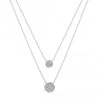 Sterling Silver Cubic Zirconia Embellished Multi Row Disc Necklace