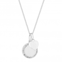 Sterling Silver Cubic Zirconia Heart Disc Pendant Necklace