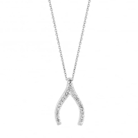 Sterling Silver Cubic Zirconia Pave Wishbone Pendant Necklace
