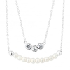 Sterling silver double row cubic zirconia and pearl necklace