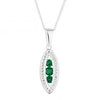 Sterling Silver Green Cubic Zirconia Navette Pendant Necklace