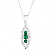 Sterling Silver Green Cubic Zirconia Navette Pendant Necklace