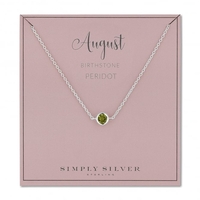 Sterling Silver Green Peridot August Birthstone Necklace On A Gift Card