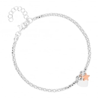 Sterling Silver Heart Charm And 14ct Rose Gold Plated Sterling Silver Star Charm Popcorn Bracelet