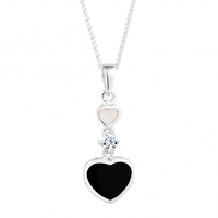 Sterling silver mother of pearl double drop heart pendant necklace