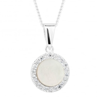 Sterling silver mother of pearl surround drop necklace