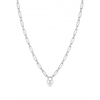 Sterling Silver Paperlink Lock Heart Necklace