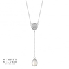 Sterling silver pave disc and pearl droplet necklace